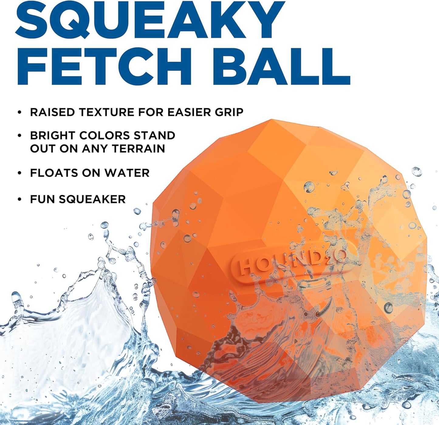 Hound2O Dog Toys | Squeaky Fetch Ball for Dogs | Orange Floating Outdoor Toy - Easy to Clean and Made from Non Toxic Materials