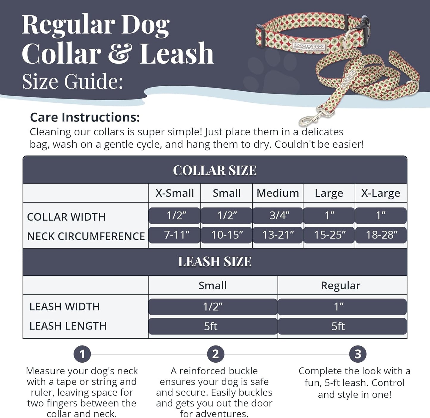 Lucky Love Dog - Easy Click Buckle Dog Collar with Leash Set Combo, Durable & Comfortable for Male & Female Dogs, Pet Collar for Small to Large Dogs, Secure Fit - Pongo Combo, Large