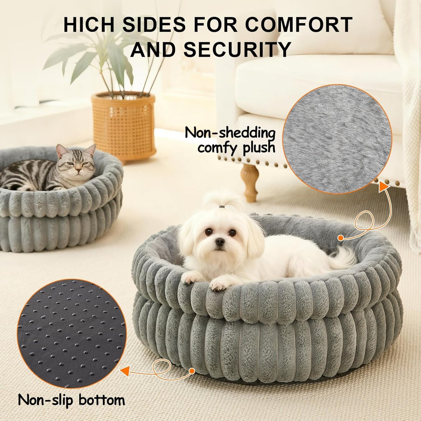 Cat Bed Kitten Bed, Washable Round Cat Beds for Indoor Cats, Super Soft Plush Faux Fur Pet Bed for Puppy and Kitten with Anti-Slip Bottom Medium