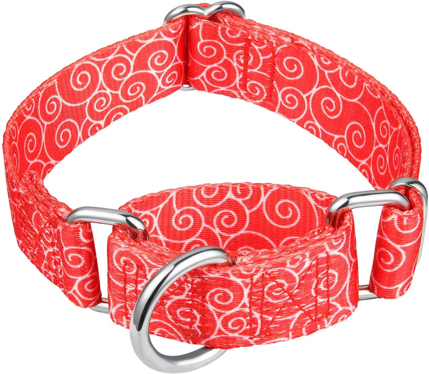 Martingale Collars for Dogs, No Pull Anti-Escape Pet Collar, Heavy Duty for Medium Dogs, Adjustable 14 Inch to 21 Inch, Red, Auspicious Cloud