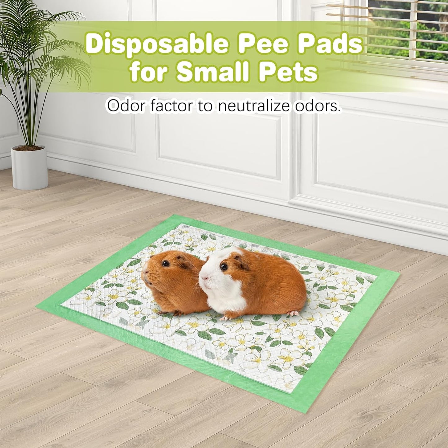 Fhiny 100 PCS Disposable Guinea Pig Cage Liner, 13'' x 18'' Super Absorbent Rabbit Pee Pads Odor Control Small Pet Cage Bedding Accessories for Rabbit Bunny Ferret Cat Puppy and Other Small Animals