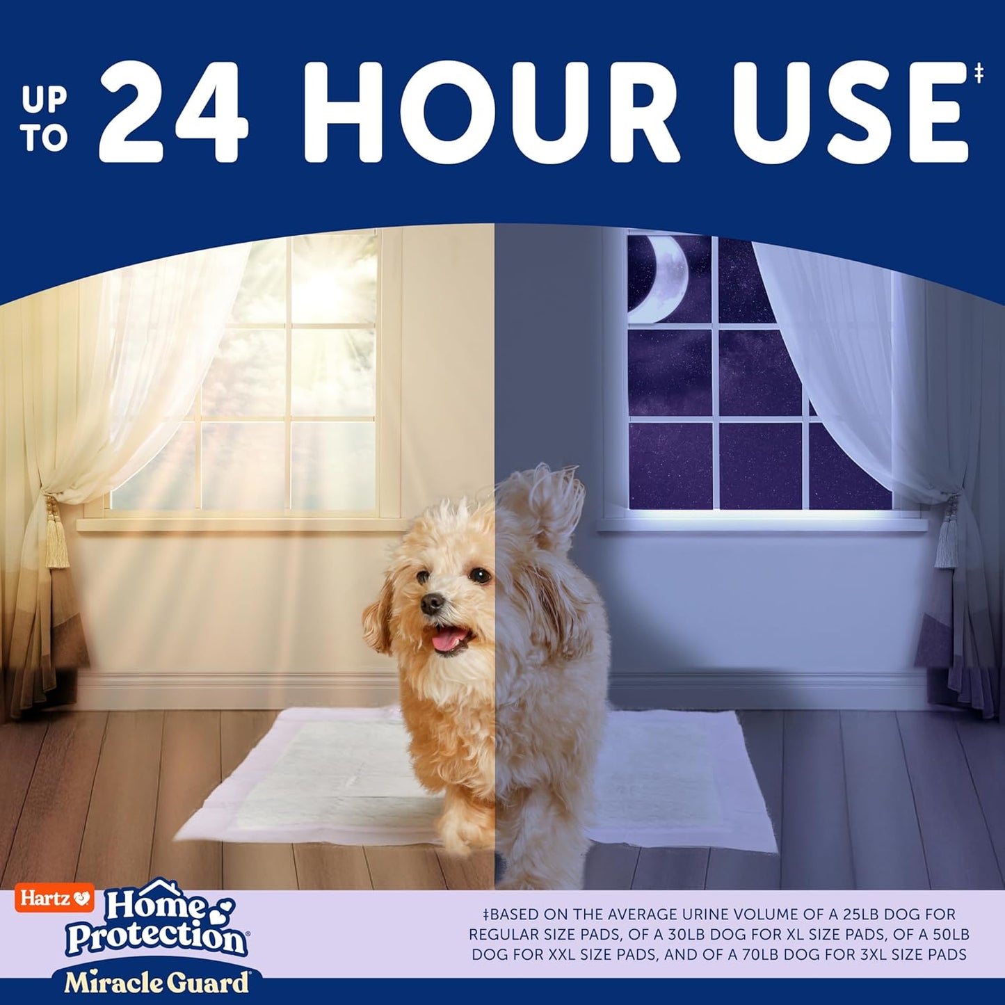 New! Hartz Home Protection Miracle Guard Lavender Scented Dog Pads, Regular Size 25 Count, 24 Hour Use, Won't Leak and Odor Eliminating