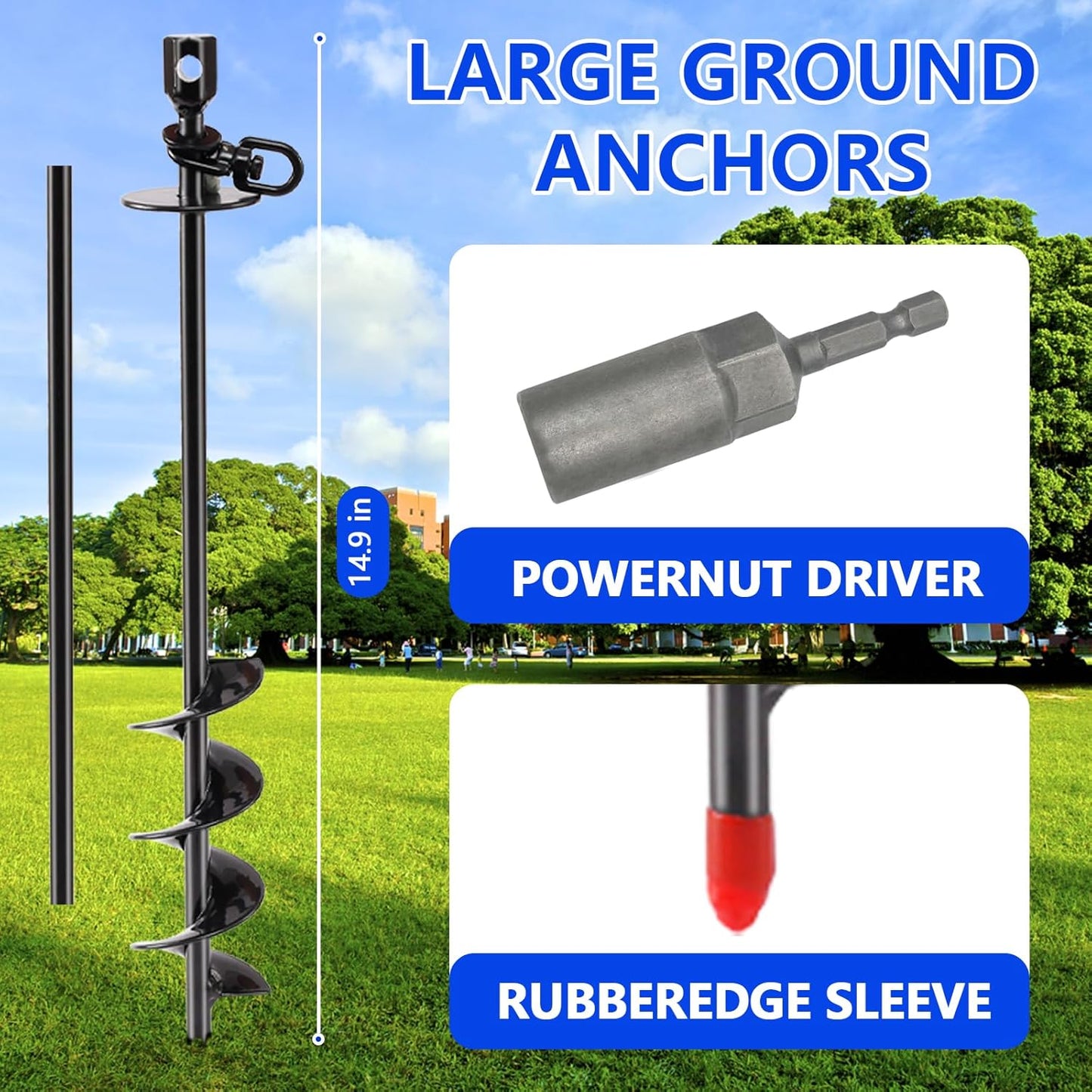 Heavy Duty Dog Tie Out Stake,14.8" Spiral Dog Stakes with Swivel Hook for Outside,Yard,Camping,Rust Proof Ground Anchor for Dogs Run Cable Leash Tether Chains,Small to Large Dogs Up to 200bs