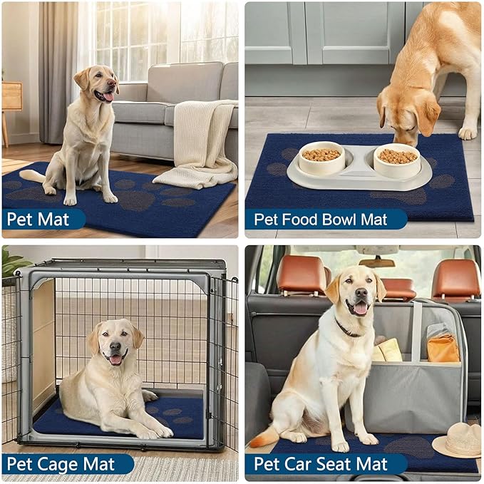 Buganda Dog Door Mat for Muddy Paws, Absorbent Dirt Trapper Washable Indoor Doormats, Non Slip Low-Profile Mud Mat for Dogs, Front Entrance Doormat for Inside Floor (30x20 Inches, Navy)