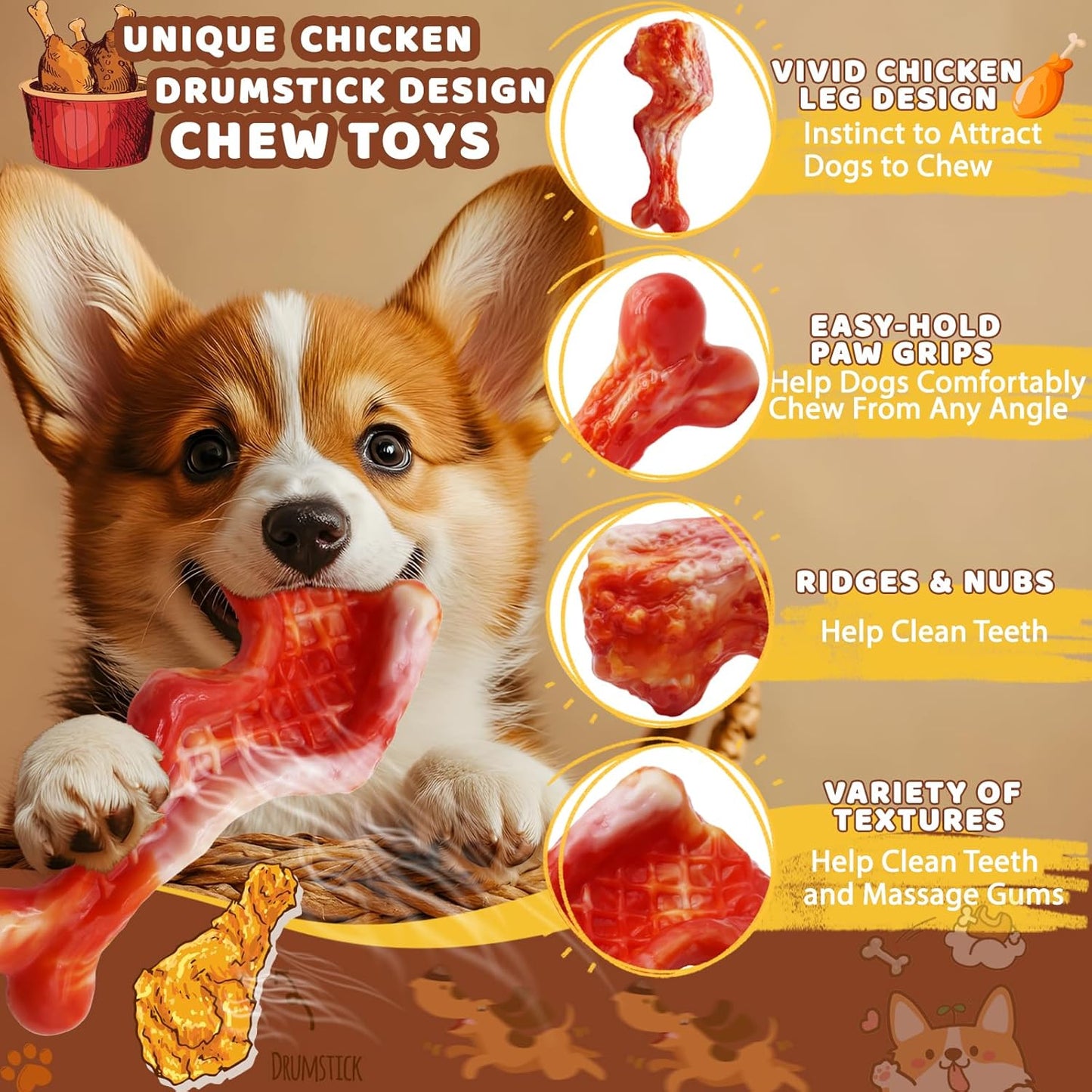 Magicorange Dog Chew Toys for Aggressive Chewers, Nylon Durable Dog Toys, Bacon Flavored Tough Chew Toys (2 Pack)