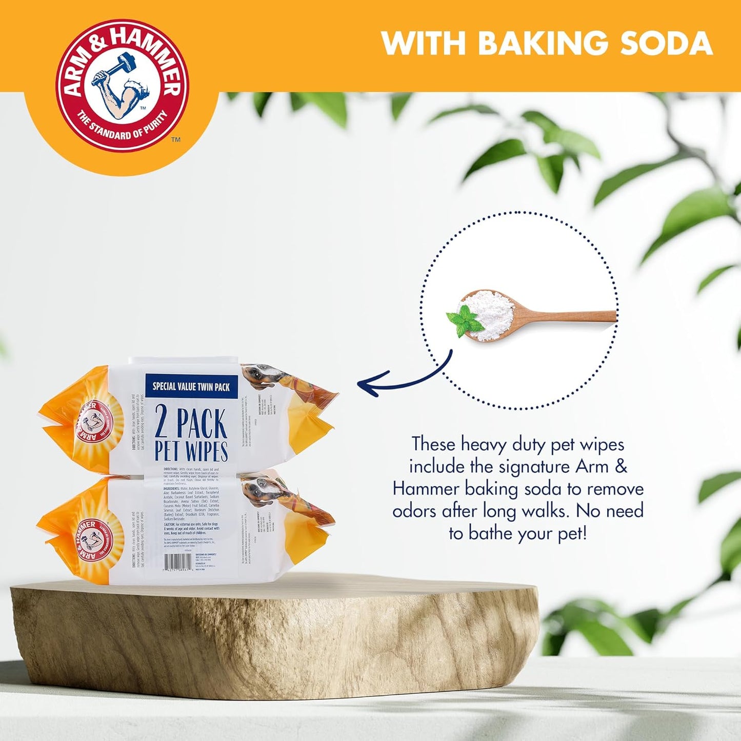 Arm & Hammer for Pets Heavy Duty Multipurpose Bath Wipes for Dogs | All Purpose Dog Wipes Remove Odor & Refresh Skin for Pets | Fruity Mango Scent, Two (2) 100 Count Packs of Pet Wipes