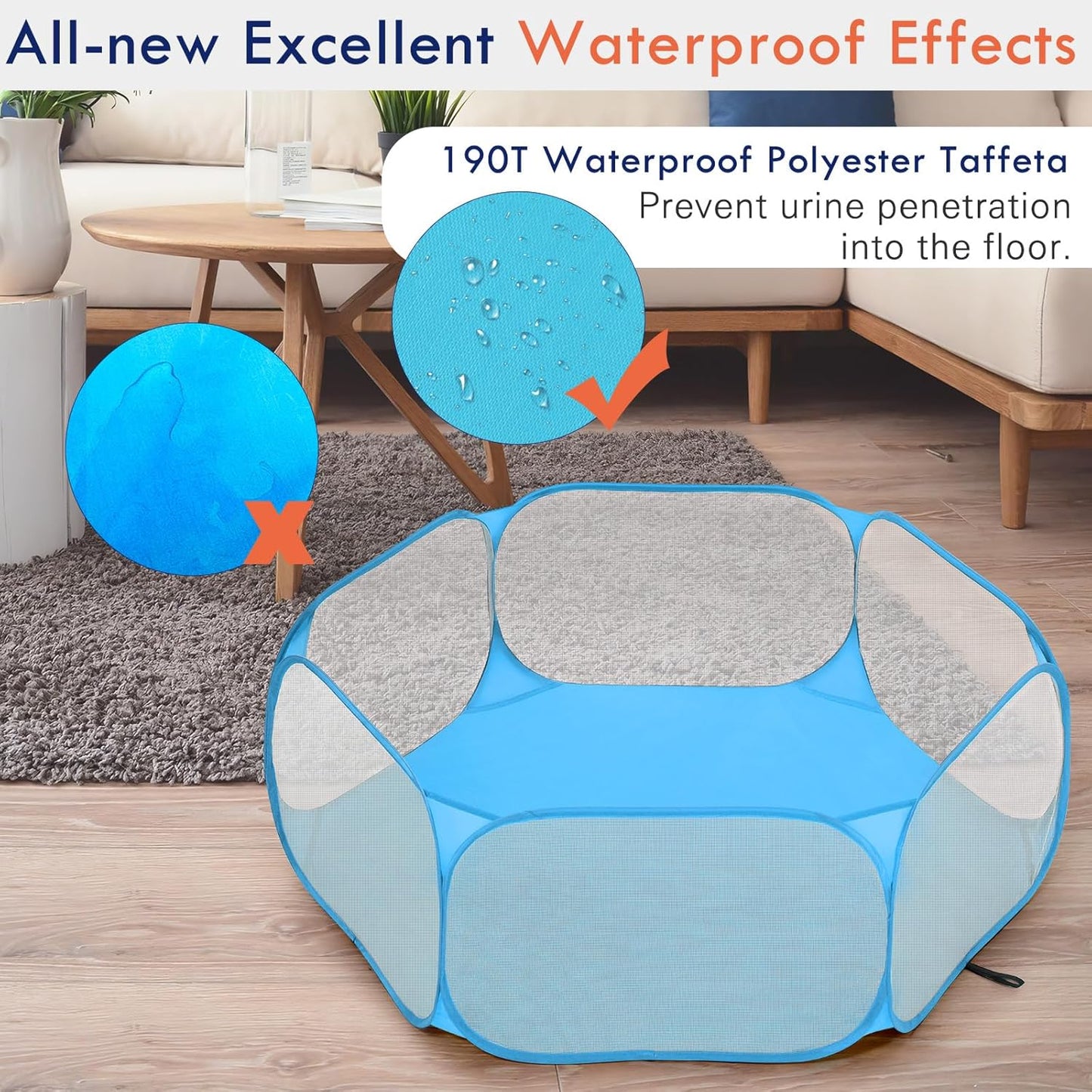 Pawaboo Small Animals Playpen, Waterproof Small Pet Cage Tent with Strong Steel Wire Frame, Portable Outdoor Yard Fence for Chick/Kitten/Puppy/Guinea Pig/Rabbits/Hamster/Chinchillas, Blue