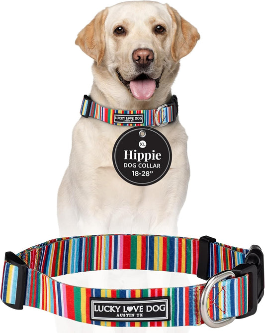 Lucky Love Dog Collar, Beautiful & Vivid Patterns, Rainbow Dog Collar for X-Large Dogs, Easy On & Off Clasp Accessory (Hippie, XL)…