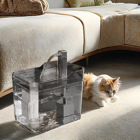 Plastic Cat Water Fountains Transparent and Visible Tank,50.7Oz/1.5L Cat and Dog Drinking Bowl Water Foutain Indoor Easy to Clean Small Pet Water Fountain with Quiet Pump Yellow