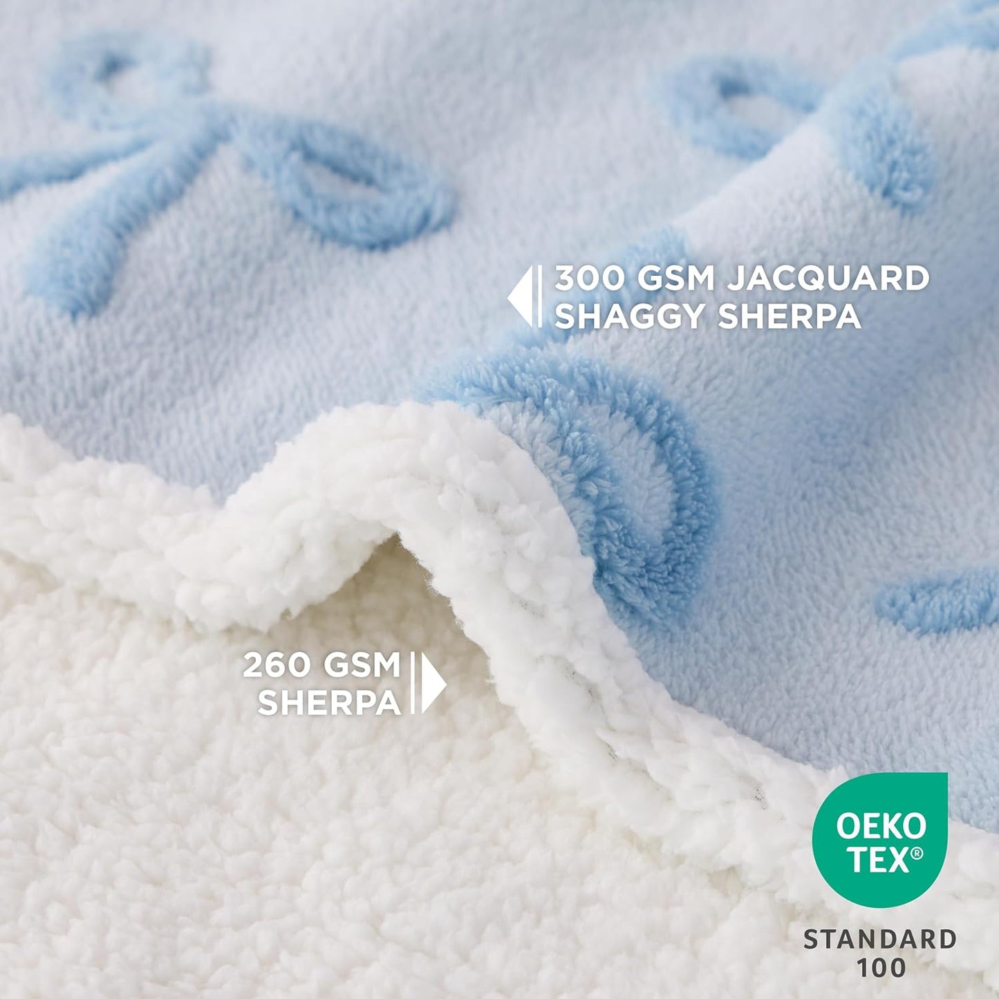 Lesure Waterproof Puppy Blanket for Small Dogs - Washable Double Sided Dog Blankets with Warm Jacquard Shag and Soft Sherpa Fleece, Pet Cat Blanket for Couch Protection, Bow Design，Ice Blue