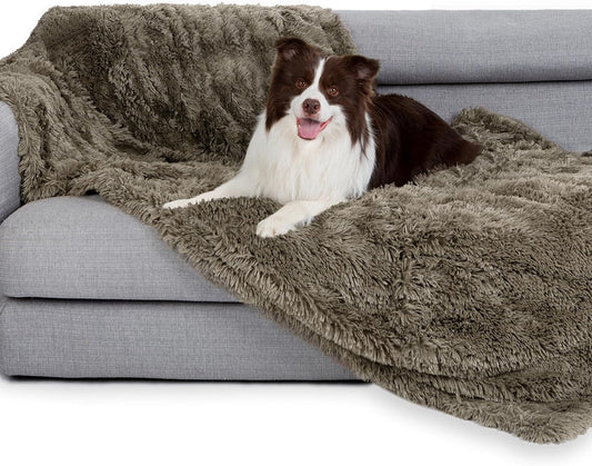 gogobunny Waterproof Dog Blanket for Large Dogs, Cats, Puppy, Reversible Faux Fur Pet Throw Blanket, Washable,Calming Furniture Protection for Sofa Bed (33x77 Inch (Pack of 1), Stone)