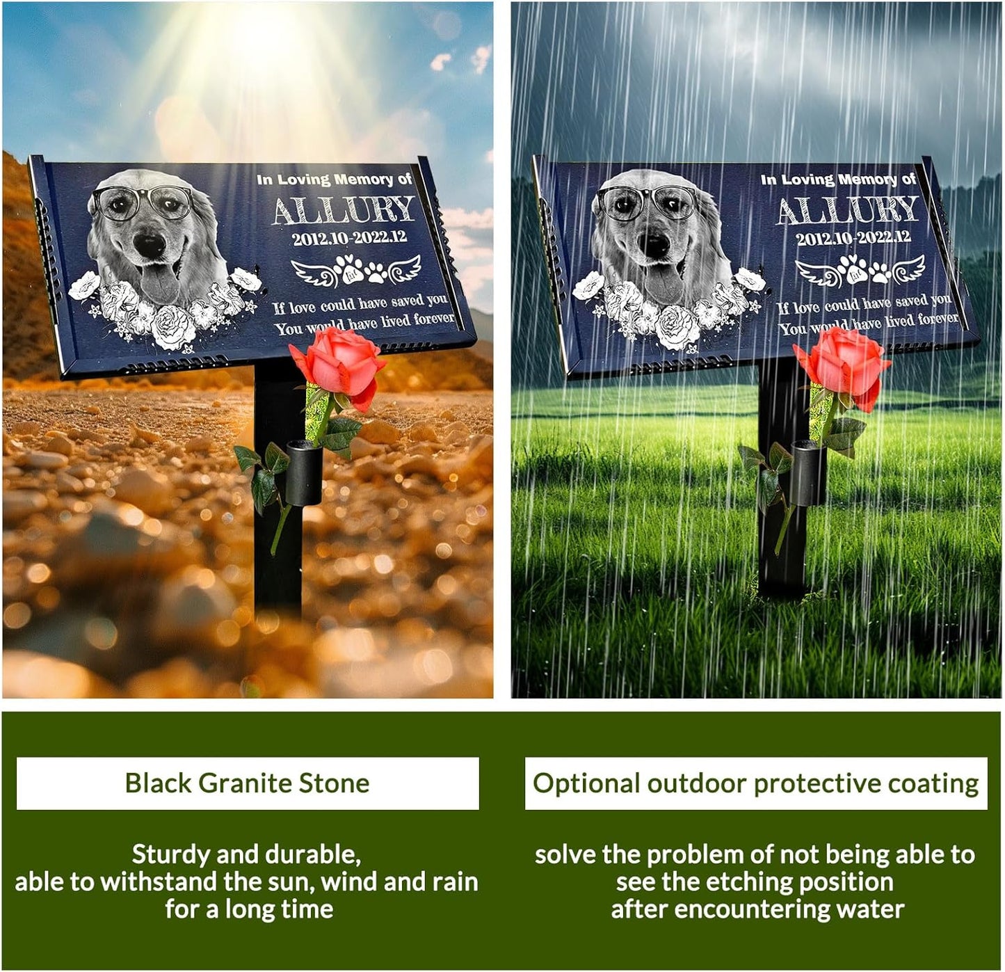 Pet Headstones for Dogs Personalized,Dogs Headstones, Cat Tombstone Outdoor,Black Granite Memorial Garden Stone Customized Gravestone Markers, Dog Gravestone Markers Gifts (pet 1)