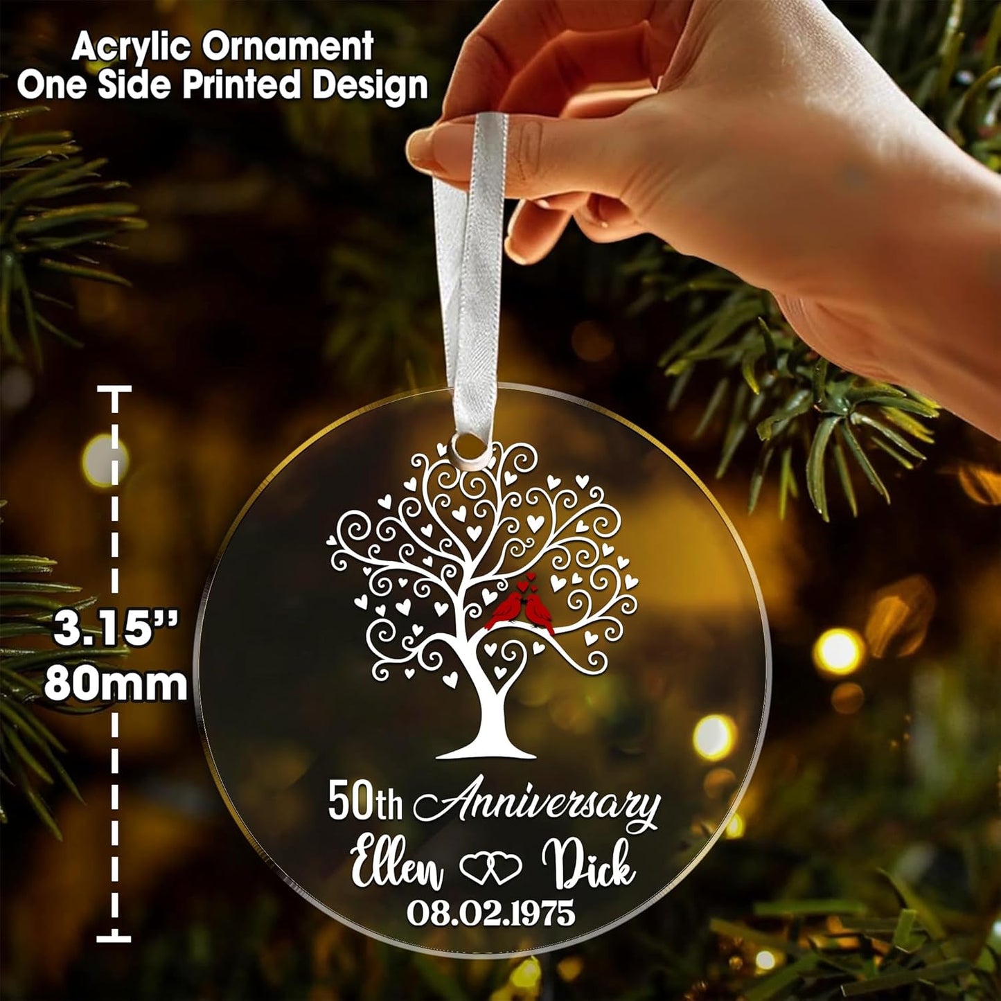 Personalized Photo 25th, 50th, 60th Wedding Anniversary Window Faux Stained Glass Suncatcher Crystal Custom Hanging Ornament 1st, 5th, 10th, 30th for Grandparent, Husband from Wife