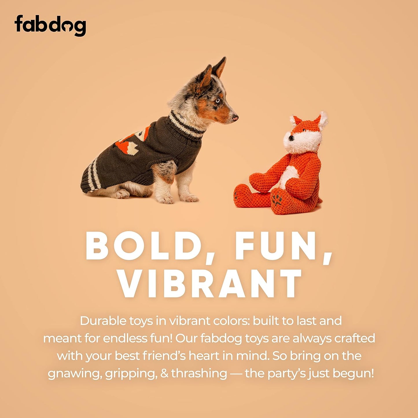 fabdog Floppies Plush Dog Toy - Cute & Durable Squeaky Dog Toys - Best Squeak Toy for Puppies and All Breeds | Ideal Pet Gift| Large Fox