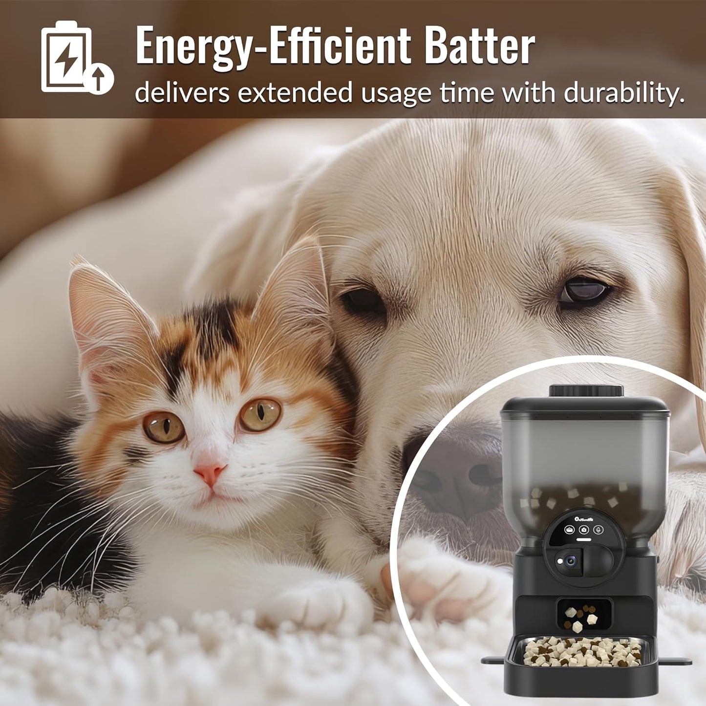 Automatic Pet Feeder for Cat and Dog - 6L Auto Cats Food Dispenser with Camera - WiFi App Control Smart Feeders with Timed - Dogs Feeding Station with 15-Day Battery Life After Power Off