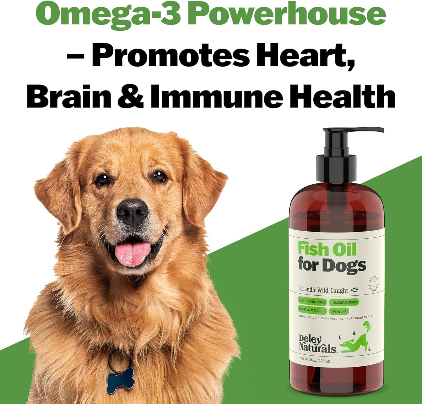 Deley Naturals Dog Fish Oil Icelandic 2X Omega - Dog Itching Skin Relief with Omega 3 6 9 for Allergies, Coat & Heart - Omega 3 Fish Oil for Dogs Skin Irritation - 16oz Omega Oil for Dogs Made in USA