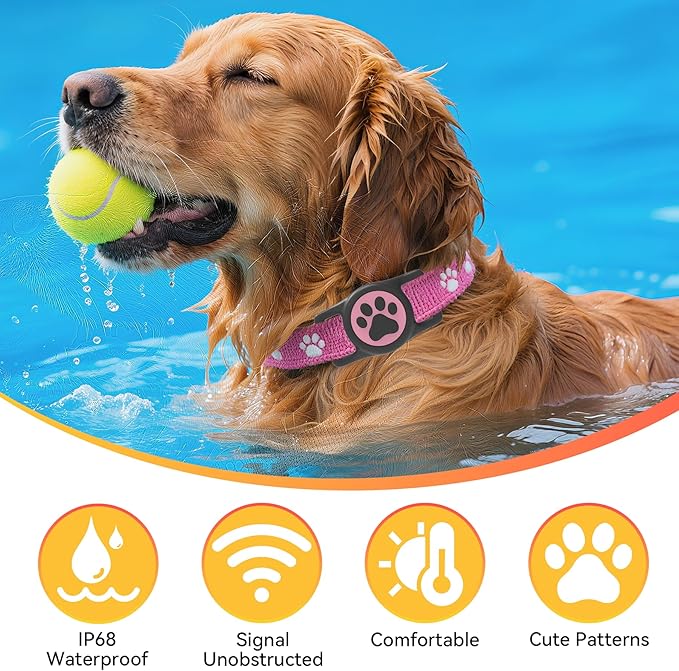 Dog Airtag Holder,[2-Pack] IP68 Waterproof AirTag Holder for Dog & Cat Collars,Silicone Air Tags Case for Pet Collars(Deep Pink+Deep Bule)