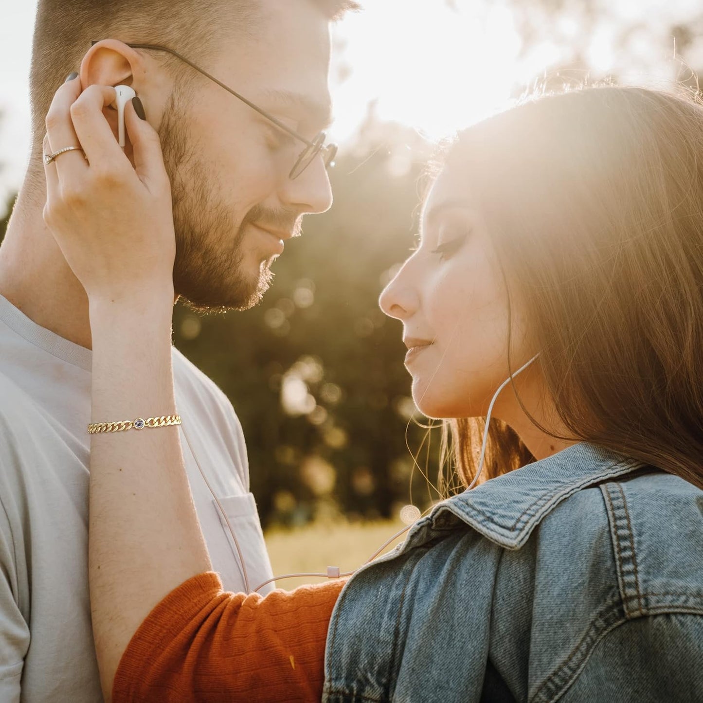 EMIRISTIC Custom Photo Bracelet - Personalized Picture Natural Stone Cuban Chain Bracelet - Any Special Day Gifts