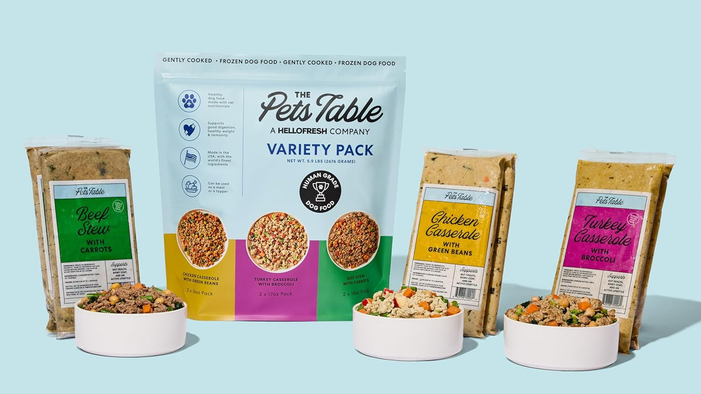 The Pets Table Human-Grade Variety Pack Fresh Dog Food, Complete Meal or Dog Food Topper, 6 Count of 15 to 17-oz Pouches, 5.9lbs
