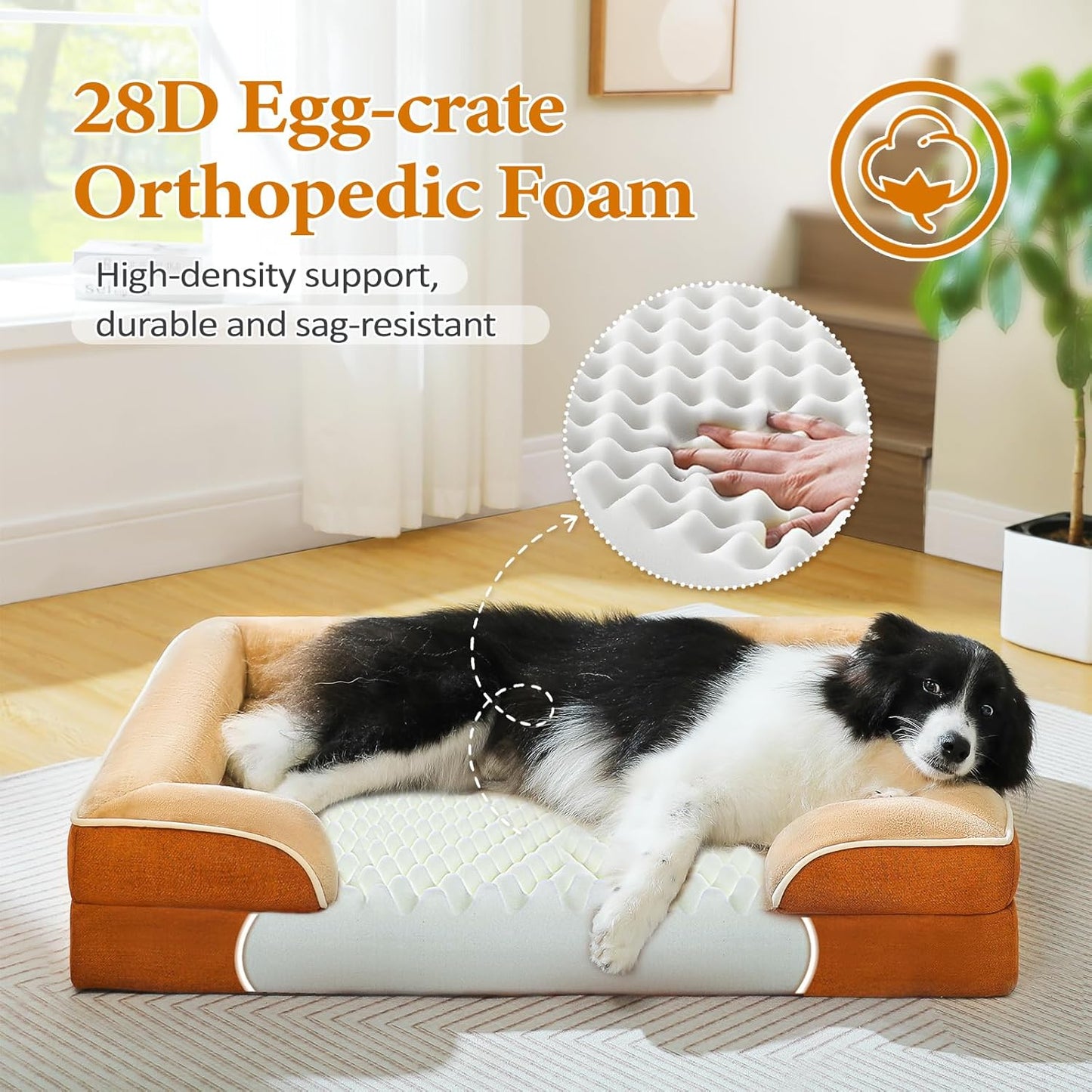 PAWZ Road Orthopedic Dog Bed Medium with Memory Foam,2-Layer Waterproof Cover and Non-Slip Bottom for Small, Medium and Large Dogs-Brown Large