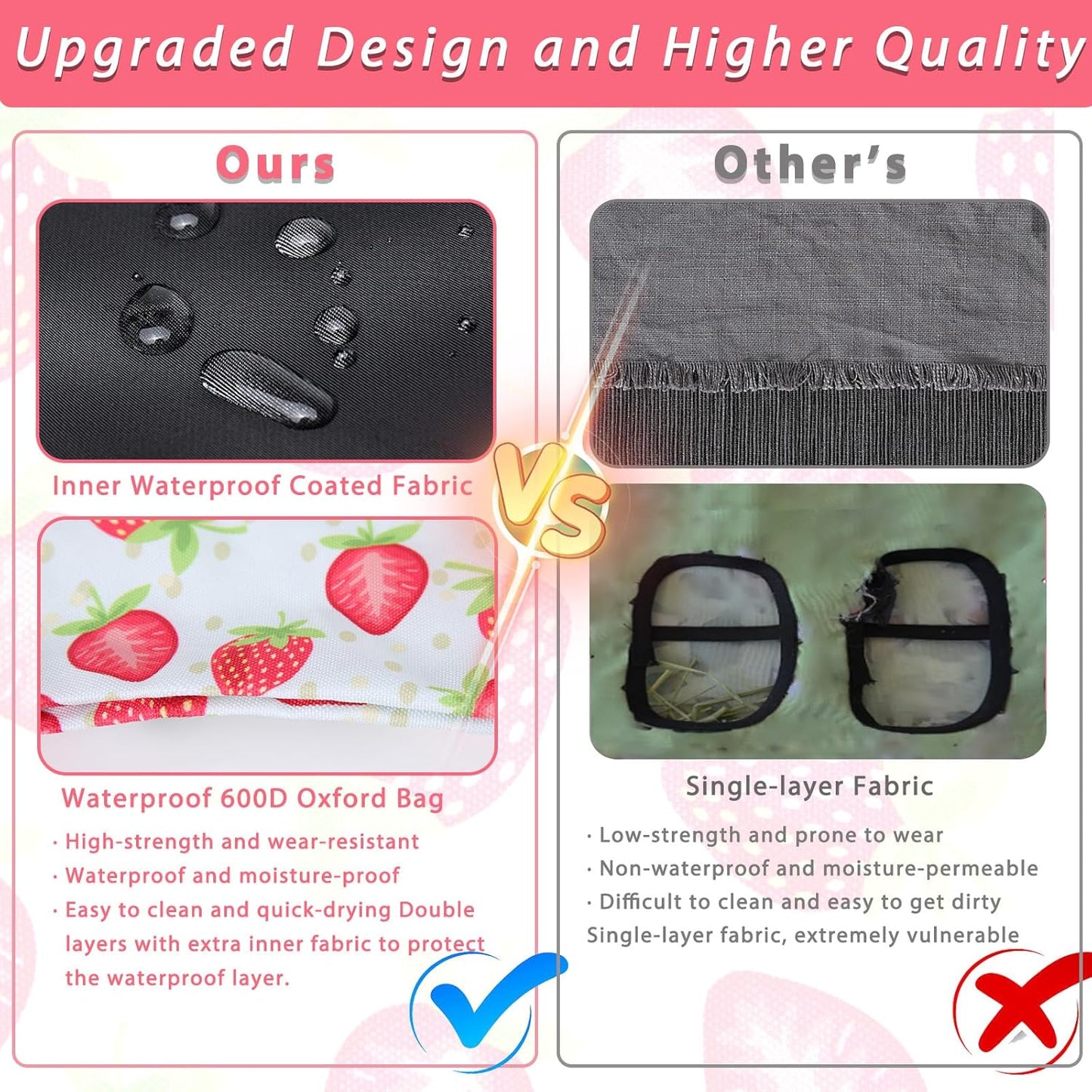 DZWLKJ Guinea Pig Hay Feeder, 2 Pack, 11 x 9 x 1 Inches, Rabbit Hay Feeder Bag, Stainless Steel, 600D Oxford, Watermelon and Strawberry