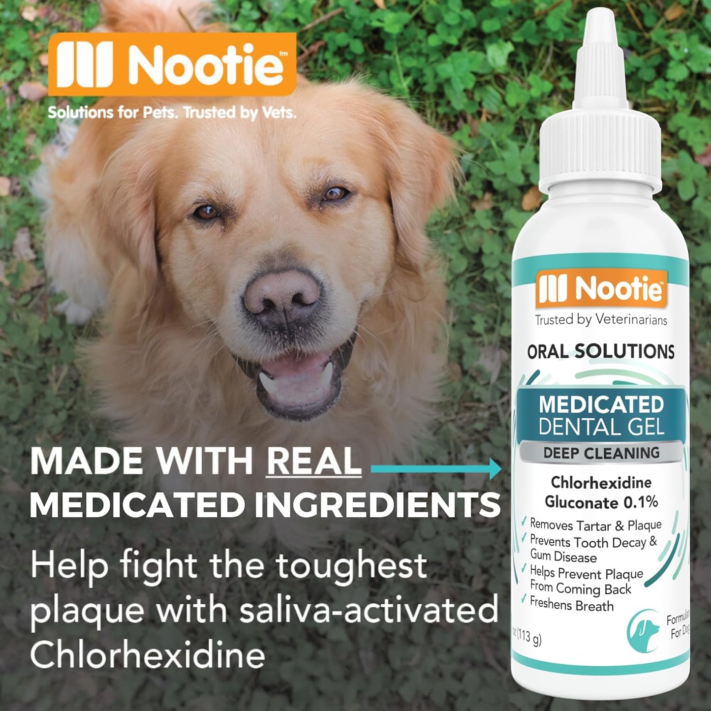 Nootie Medicated Dental Gel for Dogs, Dog Breath Freshener, Cleans Teeth for Dogs - Prevents Plaque and Tartar Dog Oral Care, 4oz