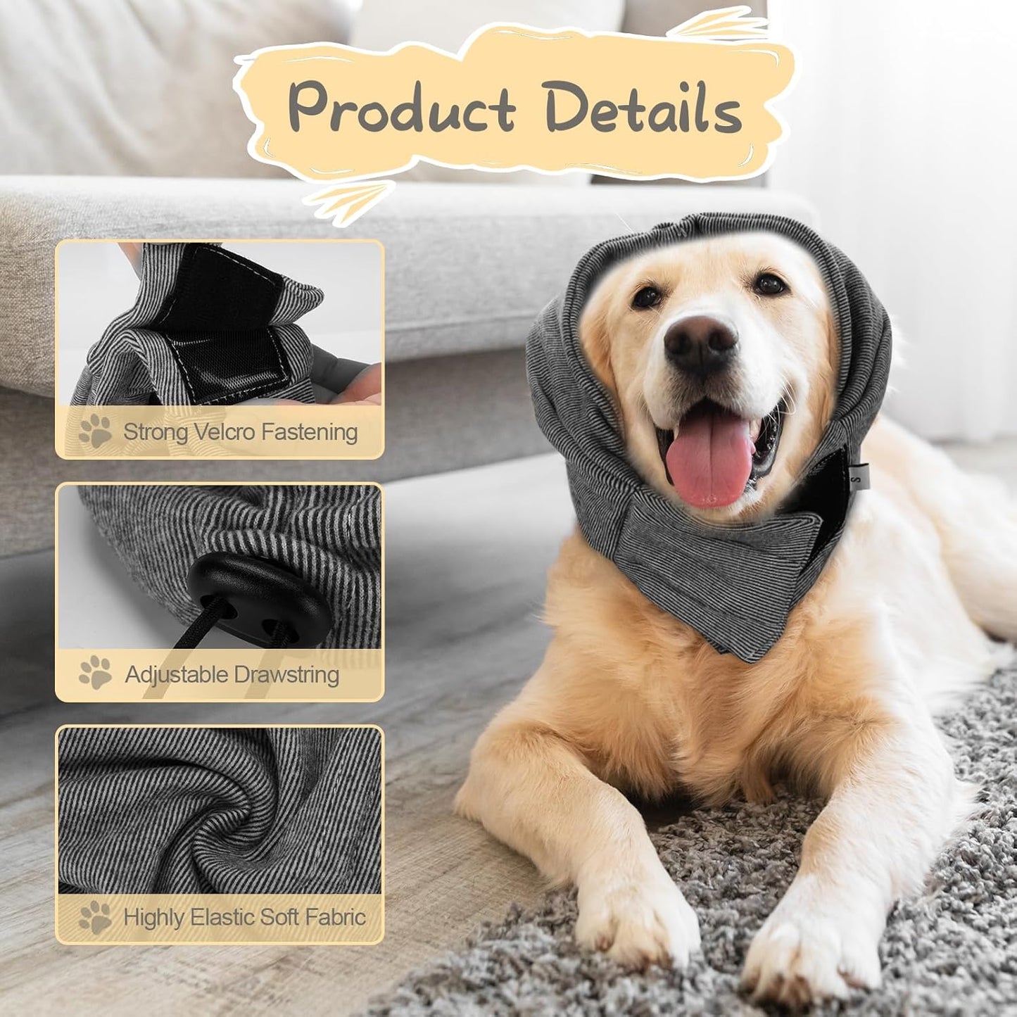 Dog Snood, Adjustable Dog Calming Hoodie, Dogs Ear Cover for Noise Anxiety Relief, Hematoma, Grooming and Force Drying, Windproof Pets Headband for Grooming