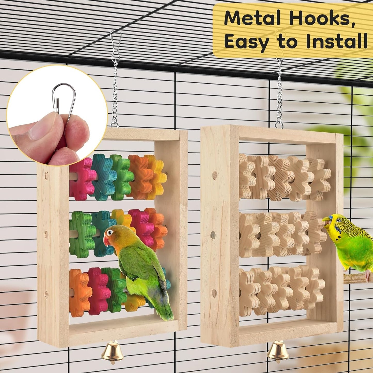 2Pcs Bird Toys, Hanging Parrot Chew Toy, Natural Wooden Chewing Puzzle Training Blocks Intellectual Development for Budgie, Conure, Lovebird, Cockatoo, African Grey, Amazon Parrots, Macaw