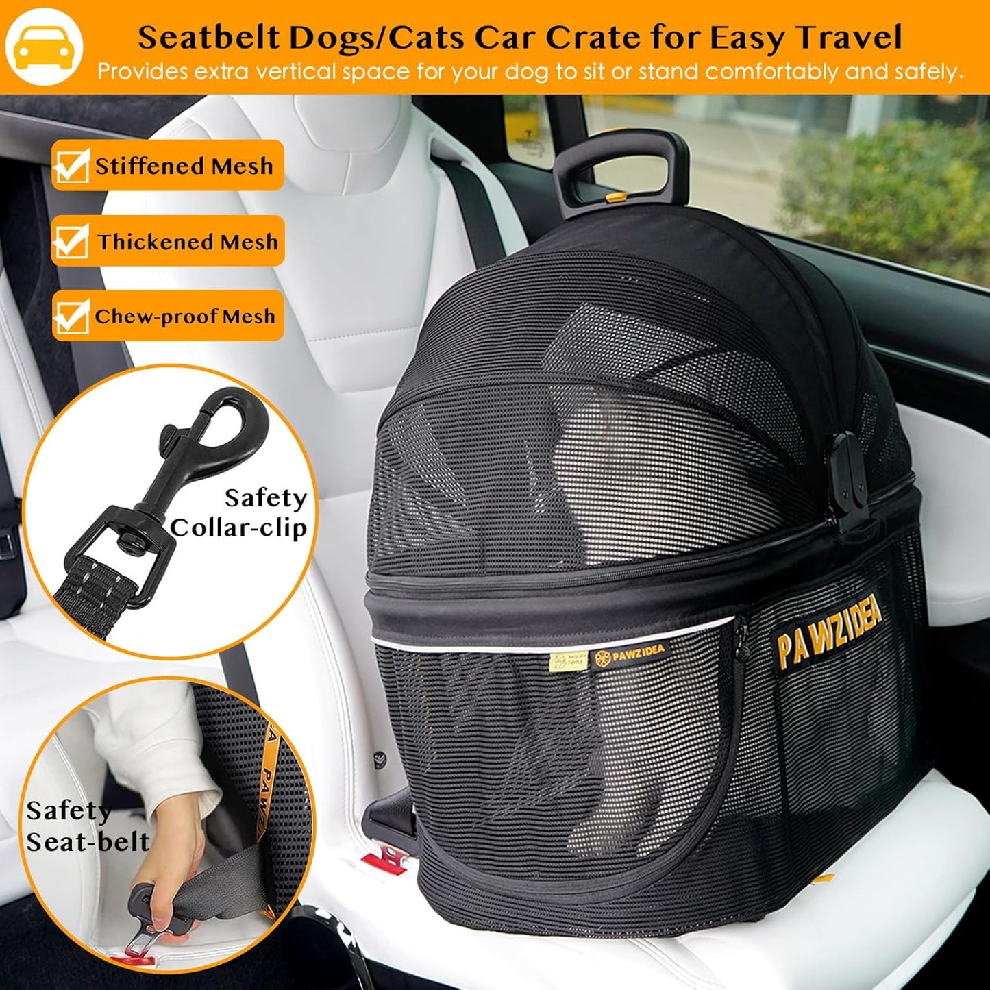 PAWZIDEA Pet Stroller 4 in 1, Cat Strollers with Detachable Carrier No-Zip Canopy, Portable Dog Crate for Car Seat Travel, Foldable & Lightweight Jogger for Small/Medium Dogs and Cats, Storage Basket
