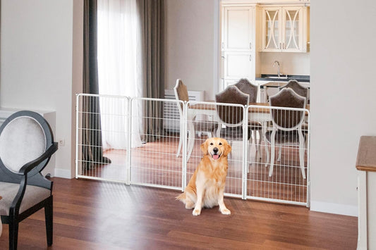 FXW Dog Gate Extra Wide Designed for Indoor Use, Adjustable Width Up to 111-inch Wide (40" H 4 Wire Panels for Medium and Large Dogs), White