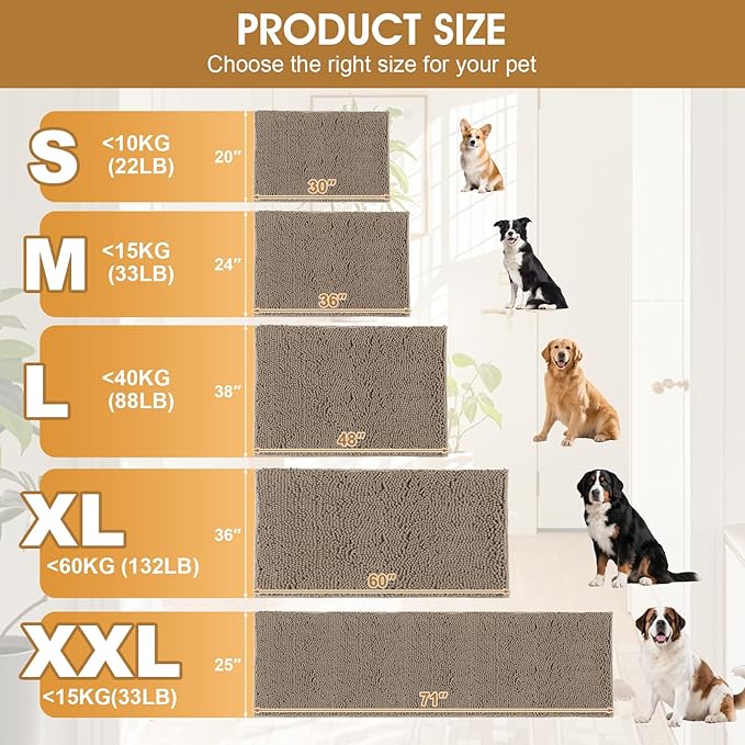 IM HOME Extra Large Dog Door Mats for Muddy Paws, Chenille Absorbent Dog Mats, Non Slip Heavy Mud Mat for Dogs, Soft Pet Mat for Entryway, Mud Paws, Inside Floor,71" x 25", Beige