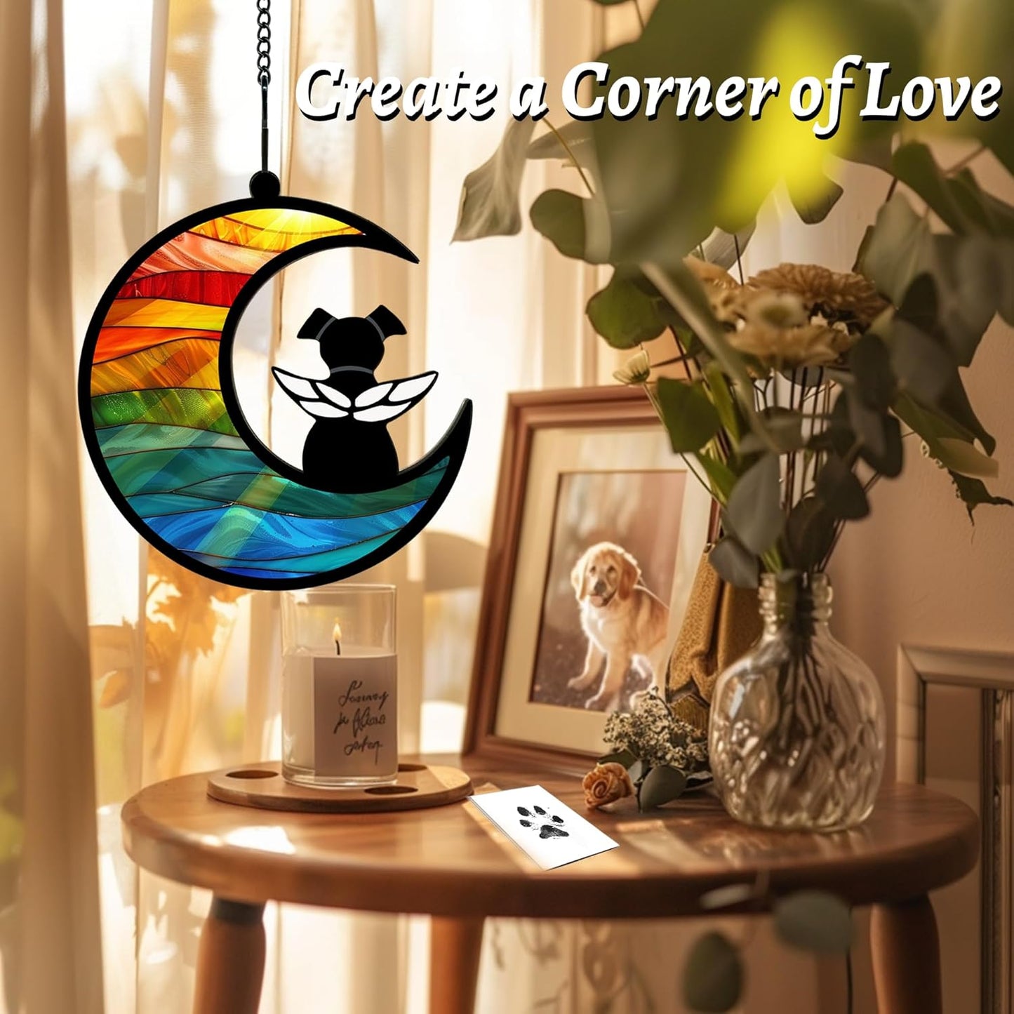 Dog Memorial Gift for Loss of Dog – DIY Angel Memorial Suncatcher & Paw Print Kit for Dogs with Sympathy Card | Pet Memorial Keepsake(Rainbow Bridge)