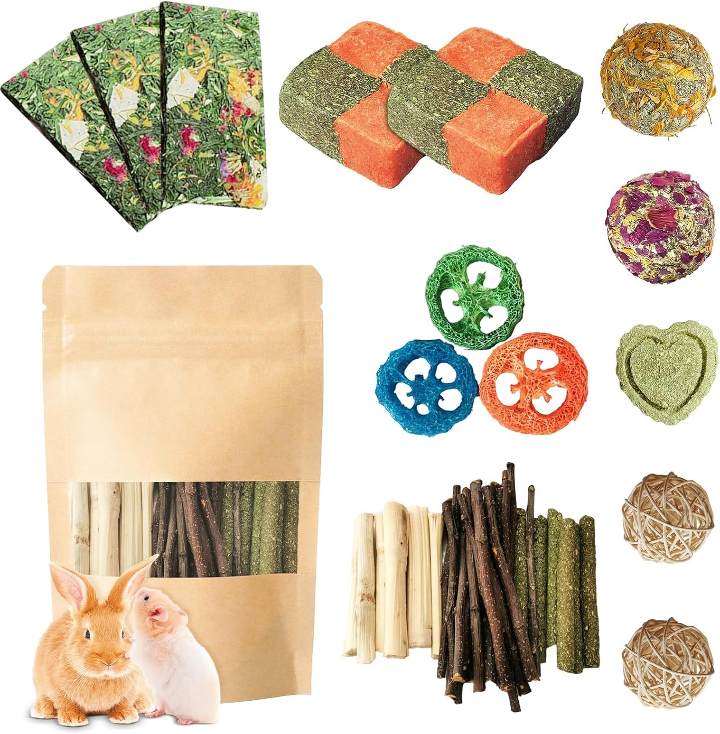 50-60pcs Natural Rabbit Chew Toys, Apple Sticks for Rabbits Rabbit Treats, Guinea Pig Toys Hamster Treats, Timothy Stick,Sweet Bamboo, for Guinea Pig, Hamster, Chinchilla, Rat, Small Animals