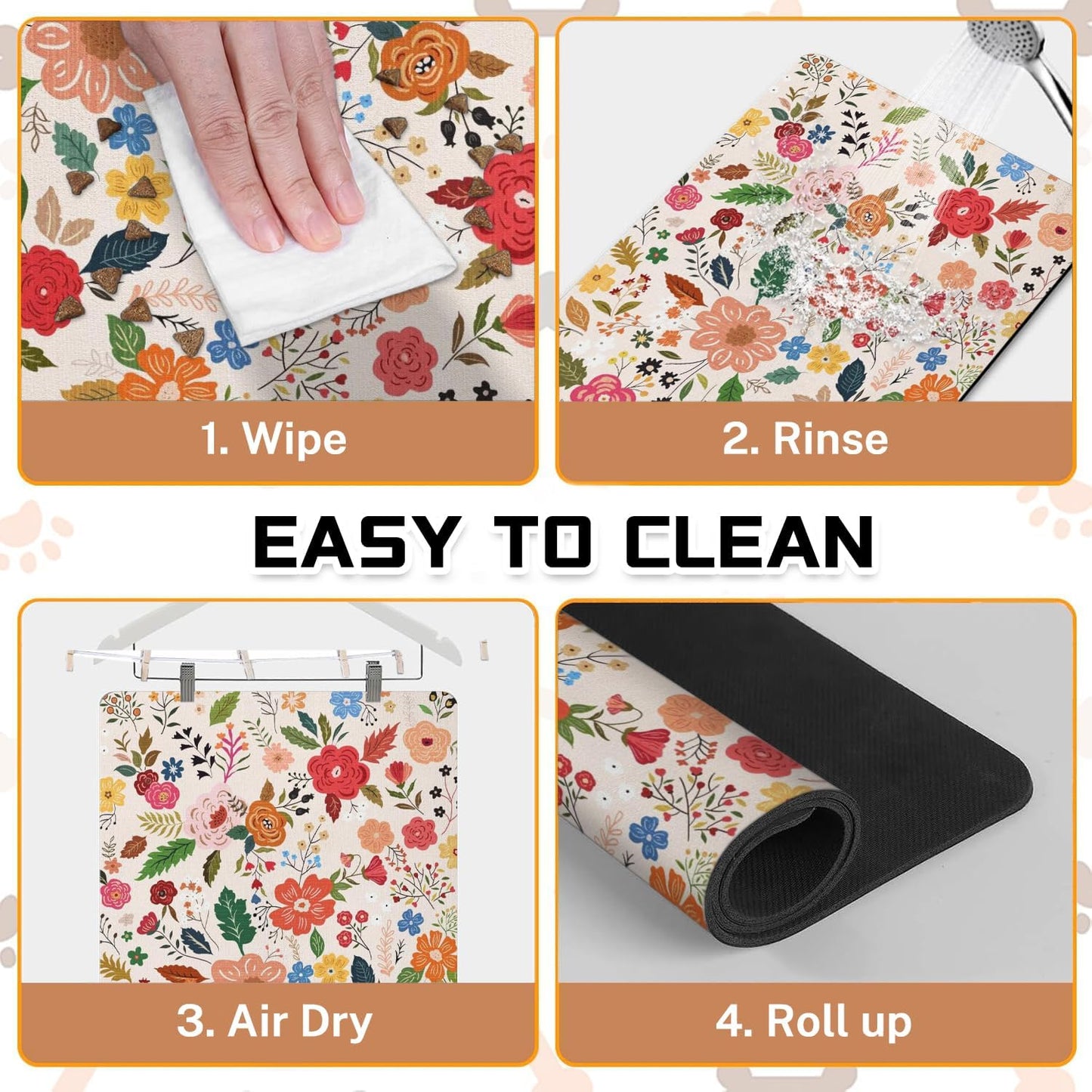 Absorbent Pet Dog Bowl Mat for Food and Water, Pet Cat Food Feeding Mat with Non Slip Rubber Backing, Dog Food Mats for Floors Waterproof, 12"x20"