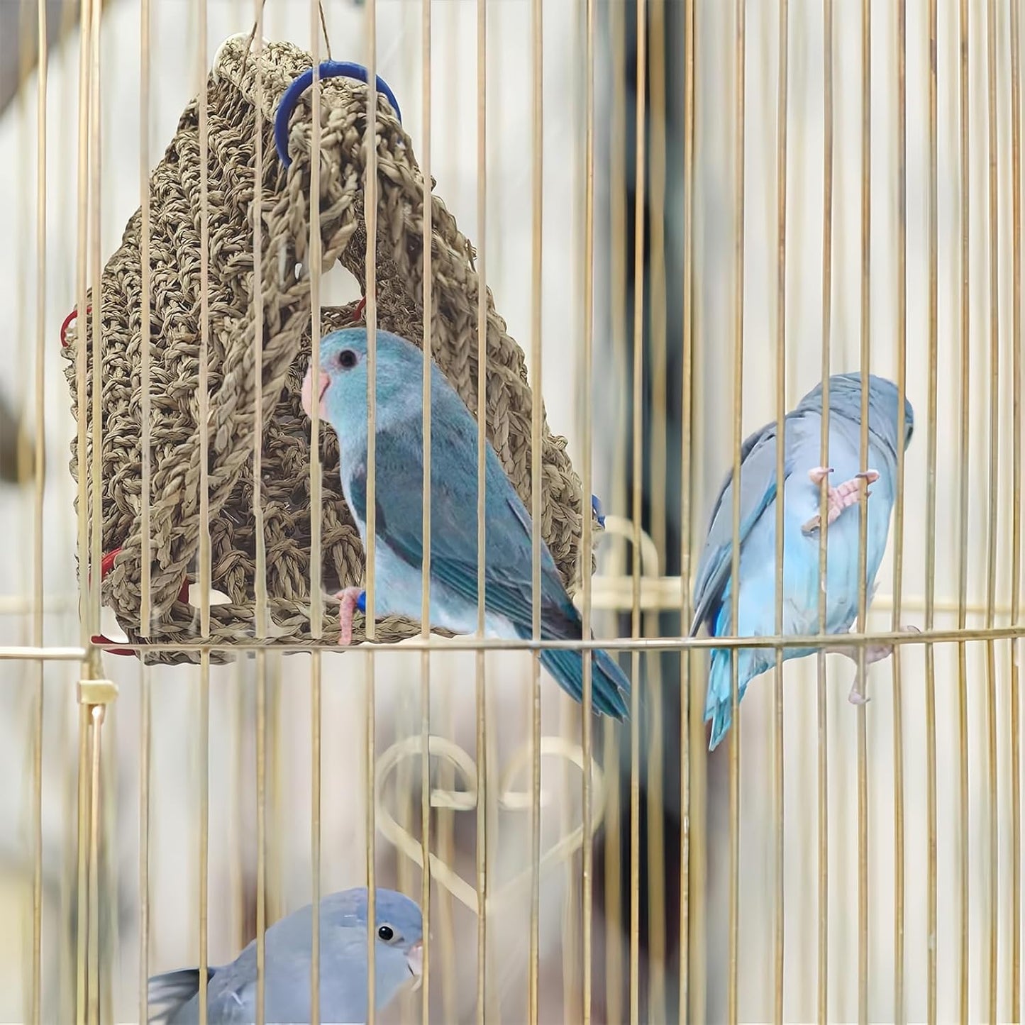 Tfwadmx Large Bird Seagrass Hammock, 3Pcs 7x11.8in Seagrass Mat for Birds, Hanging Parrot Toys, Counre House Hut Hideout for Parakeets, Lovebirds, Budgies, Cockatiels