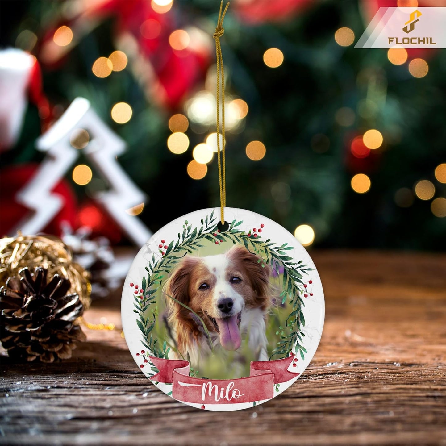 FLOCHIL Personalized Dog Christmas Ornaments, Custom Photo Name for Christmas Trees, Dog First Christmas Ornaments, Best Gifts for Pet Lovers