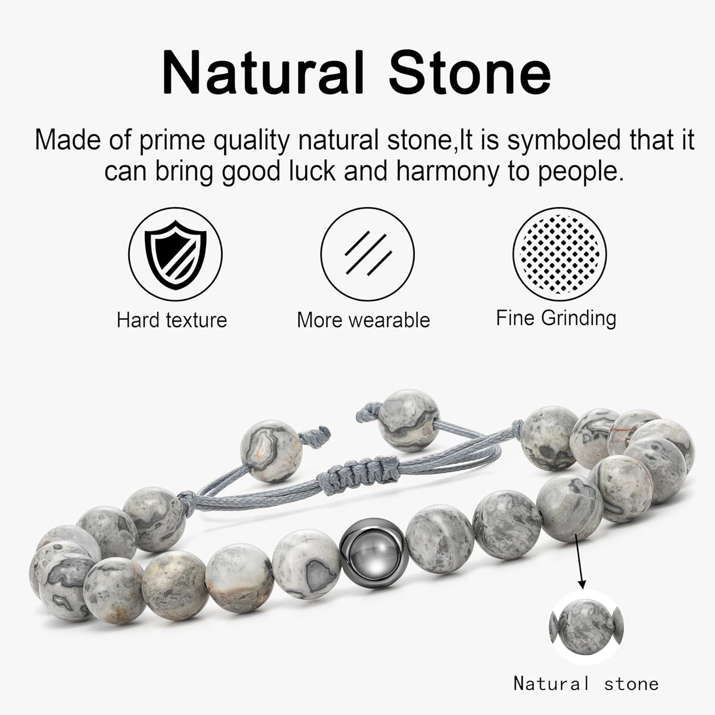 EMIRISTIC Custom Photo Bracelet - Personalized Picture Natural Stone Cuban Chain Bracelet - Any Special Day Gifts