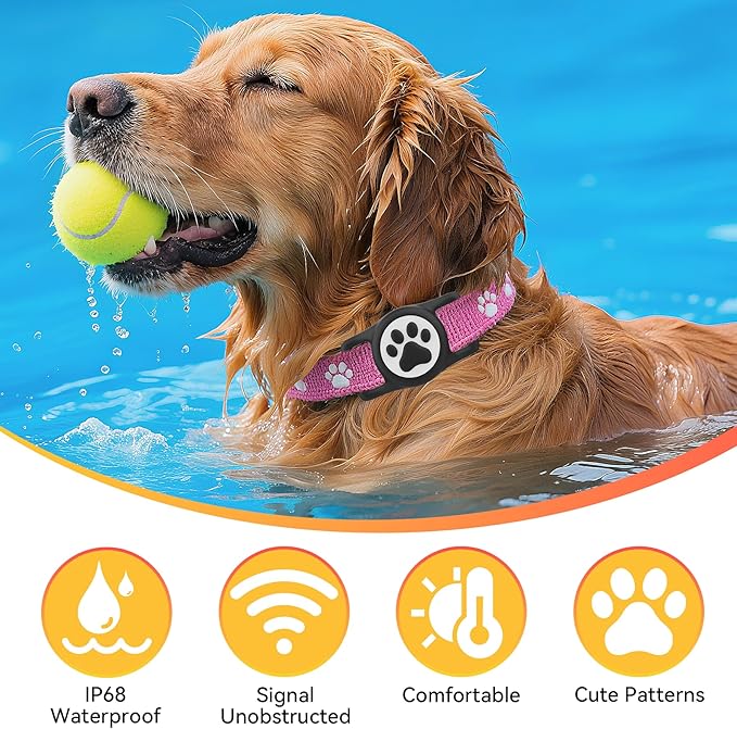 Dog Airtag Holder,[2-Pack] IP68 Waterproof AirTag Holder for Dog & Cat Collars,Silicone Air Tags Case for Pet Collars (Black+Black)