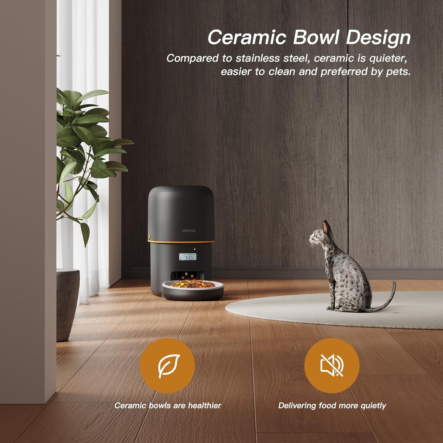 Automatic Cat Feeder - 2L Cat Food Dispenser, Timed Auto Pet Feeder with 180-day Battery Life, 1-6 Meals Per Day, 1-16 Portion, Ceramic Bowl, Desiccant Bag Keeps Dry Food Fresh, Also for Small Dogs