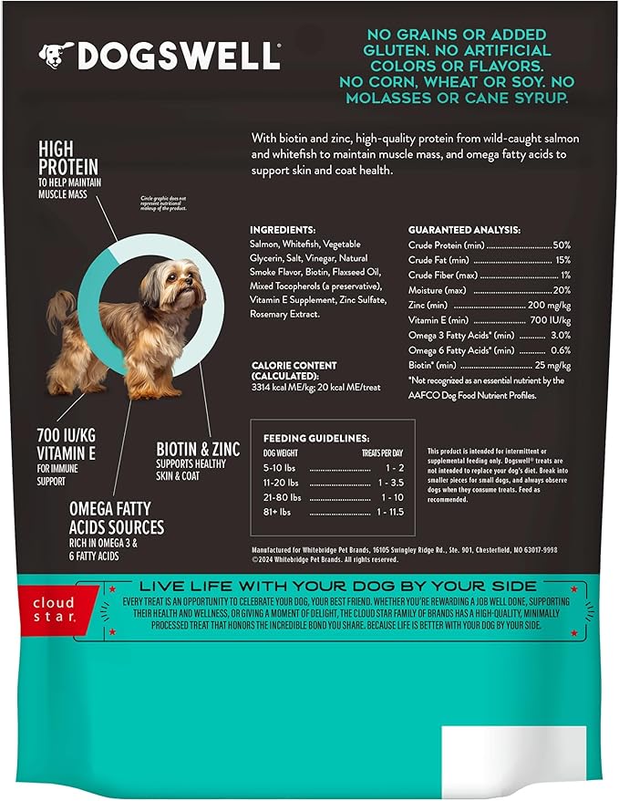Dogswell Skin & Coat Mini Jerky Dog Treats, Salmon, 4 oz. Bag