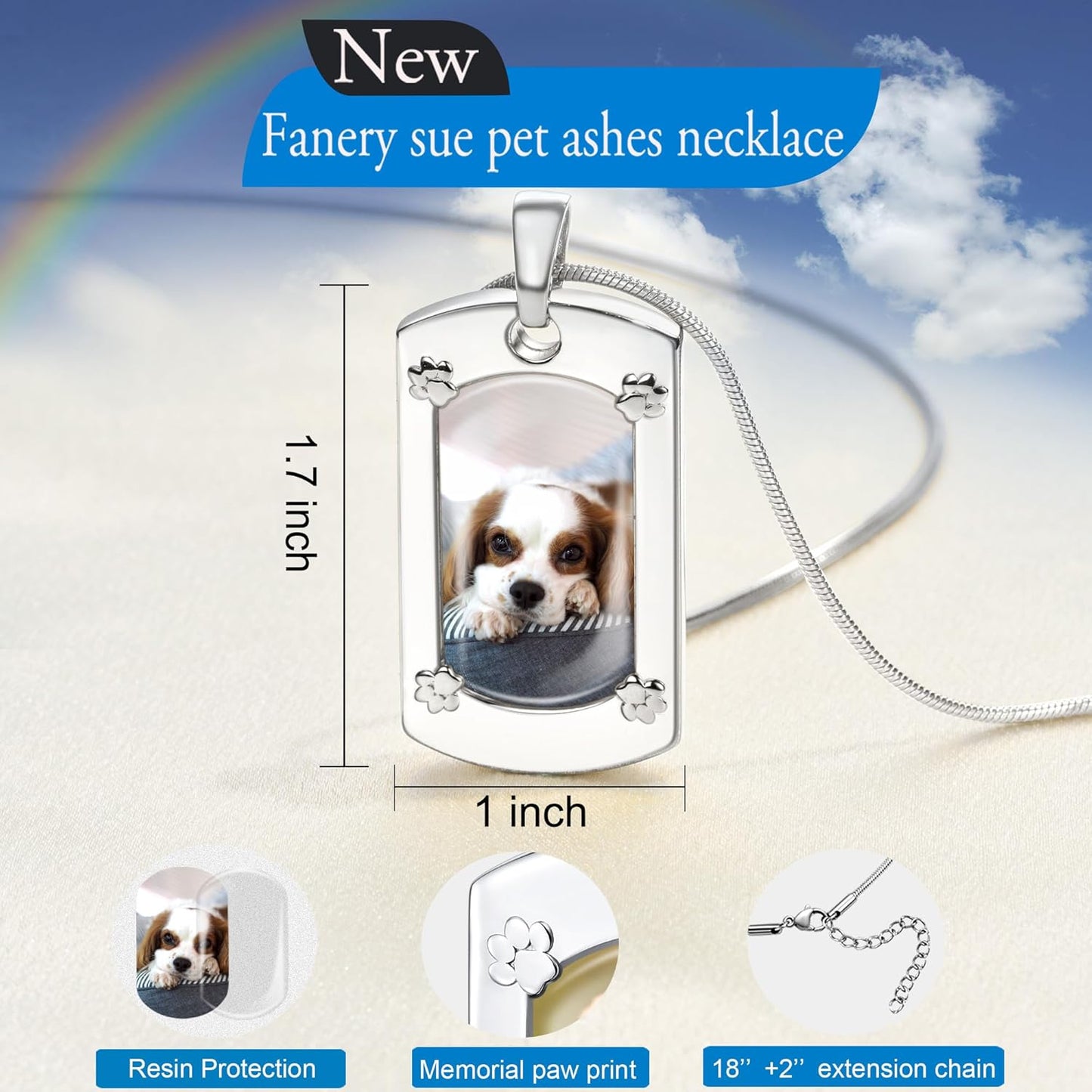 Fanery Sue Personalized Pet Ashes Necklace for Dog Cat Custom Photo&Text Pet Loss Sympathy Gift Cremation Jewelry
