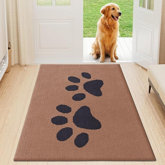Buganda Dog Door Mat for Muddy Paws, Absorbent Dirt Trapper Washable Indoor Doormats, Non Slip Low-Profile Mud Mat for Dogs, Front Entrance Doormat for Inside Floor (47x24 Inches, Camel and Black)