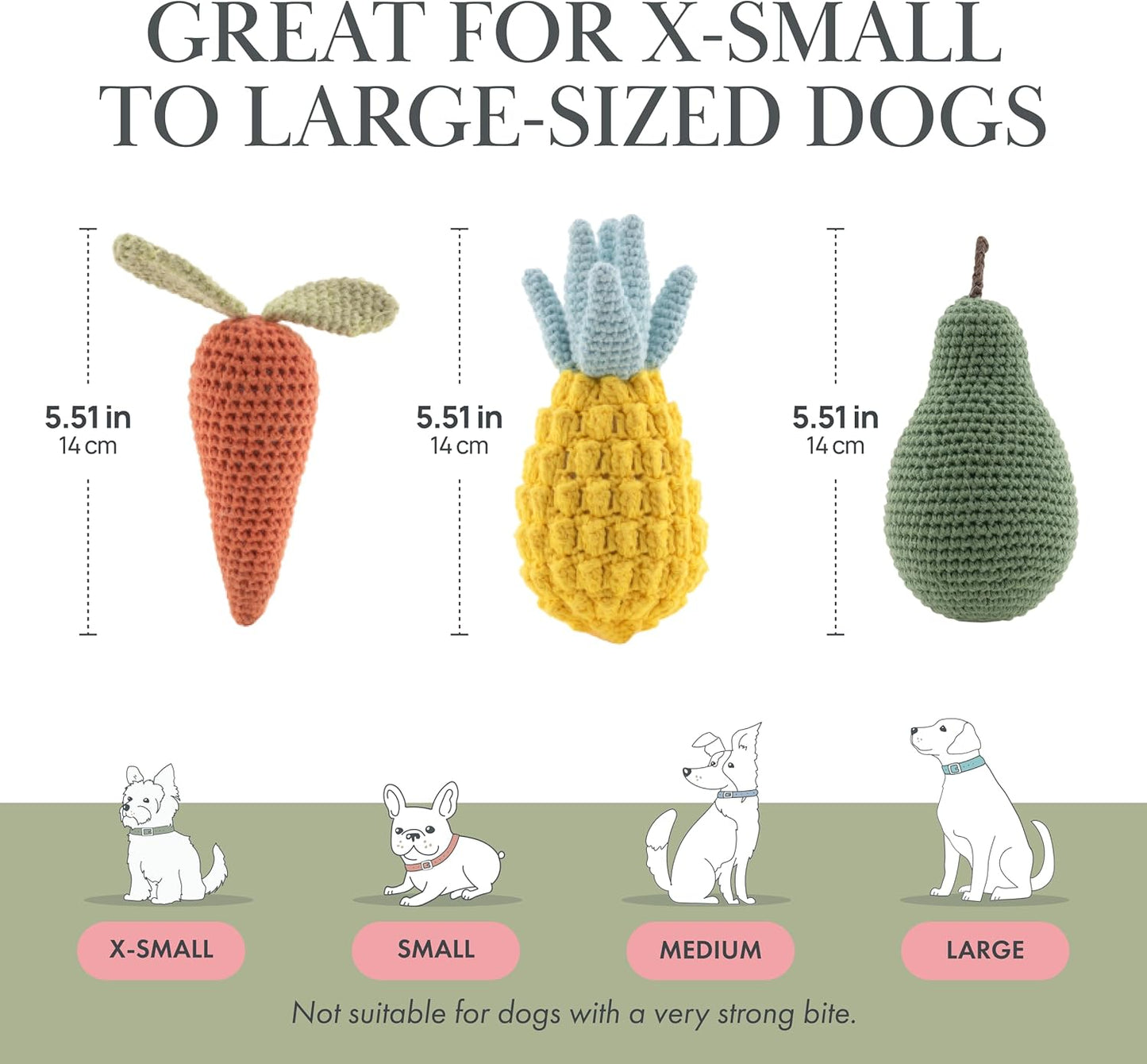 Organic Cotton Squeaky Dog Toys Fruits & Veggies Dog Toy Pack - Handmade Knit Dog Accessories, for Small Medium Dogs, Puppy Essentials and Puppy Toys Perfect Dog Gift