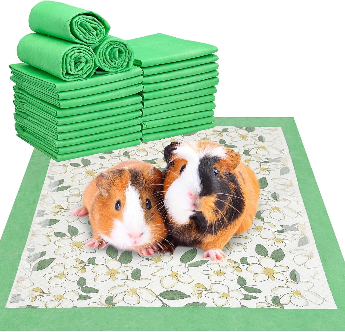 Fhiny 100 PCS Disposable Guinea Pig Cage Liner, 13'' x 18'' Super Absorbent Rabbit Pee Pads Odor Control Small Pet Cage Bedding Accessories for Rabbit Bunny Ferret Cat Puppy and Other Small Animals