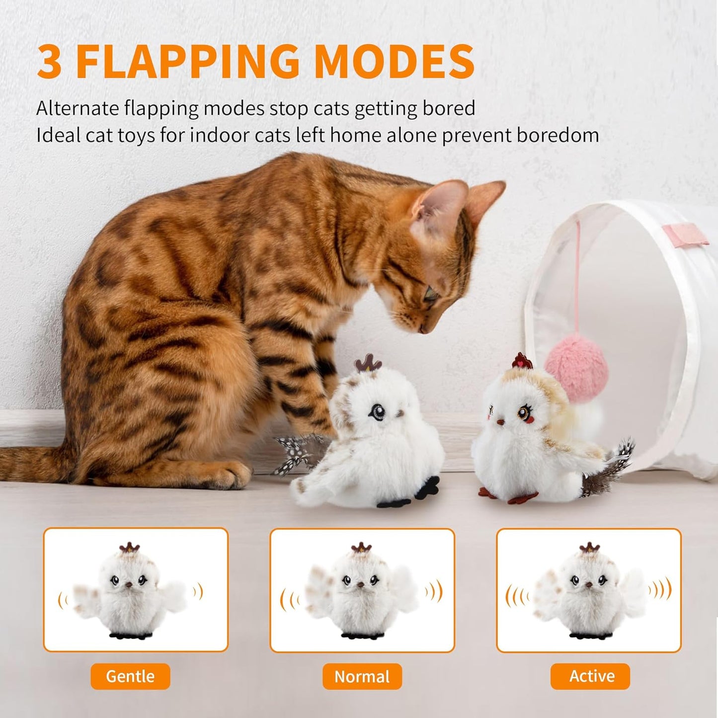 Gigwi Flappy Bird Cat Toy For Indoor Cats, Rechargeable Lifelike Sandpiper Interactive Flapping Bird Cat Toy Tweet, Flapping Wings & Lively Chirping, Catnip Toys For Kitten, Touch Activated (Couple)