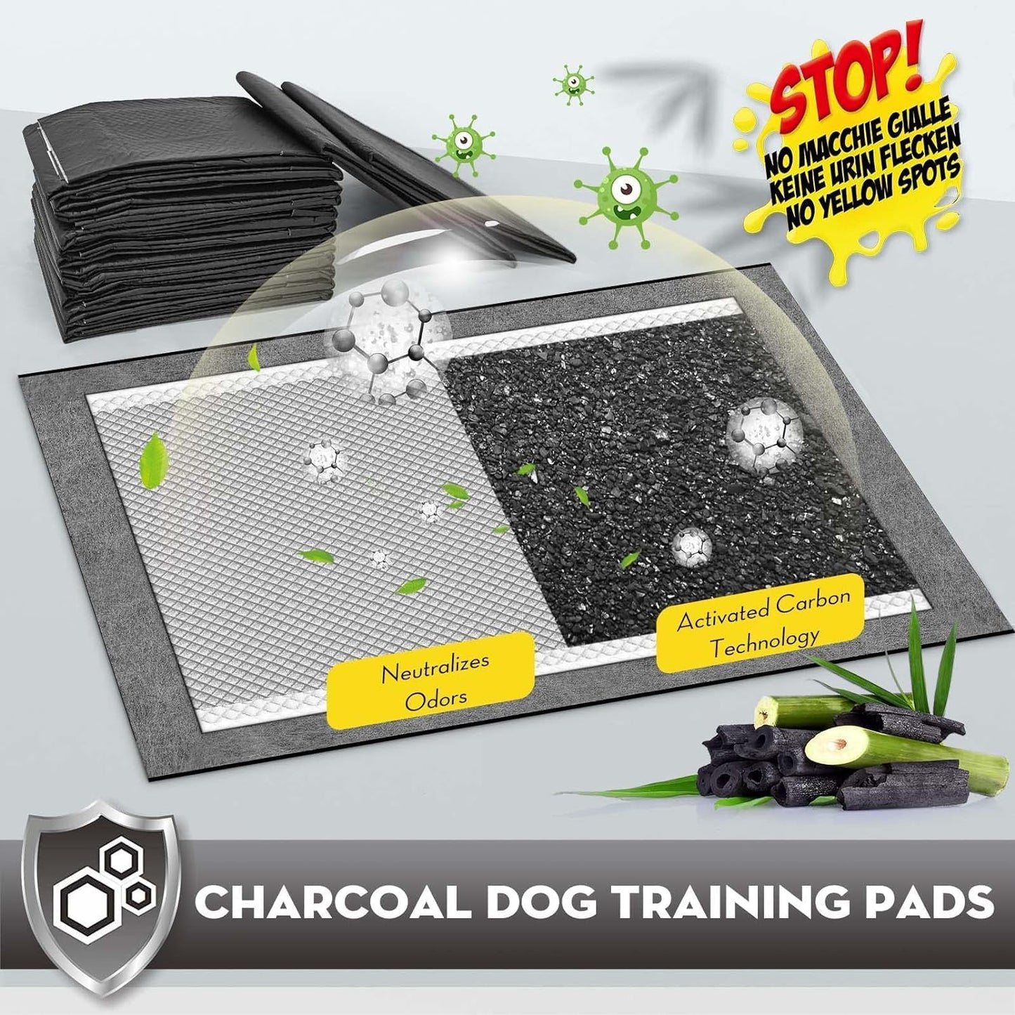 CROCI Puppy Pee Pads 22"x22" Charcoal Pee Pads, Odor-Control Charcoal Puppy Pads & Super Absorbent Dog Pads Holds Up to 4 Cups of Urine, Leak-Proof & Quick-Dry Dog Pee Pads, Disposable (50 Counts)