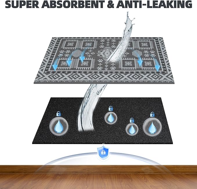 PUPTECK Dog Food Mat, Absorbent Pet Cat Feeding Mat for Food and Water Bowls, Anti-Slip Dog Placemat for Floors Waterproof, Pet Supplies Accessories, Gray M