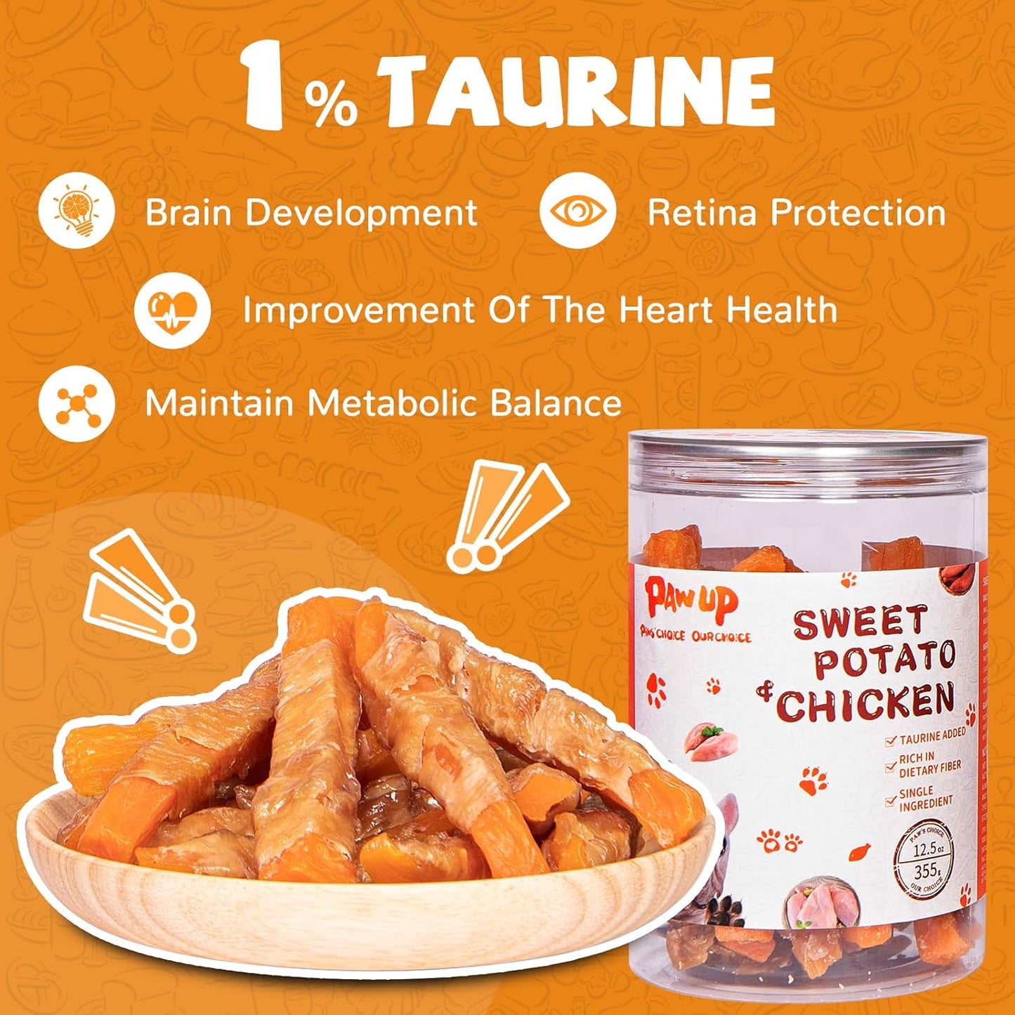 Dog Treats Chicken Jerky Wrapped Sweet Potato, Natural Ingredients w/Taurine, Grain Free Dog Treats, 12.5 oz