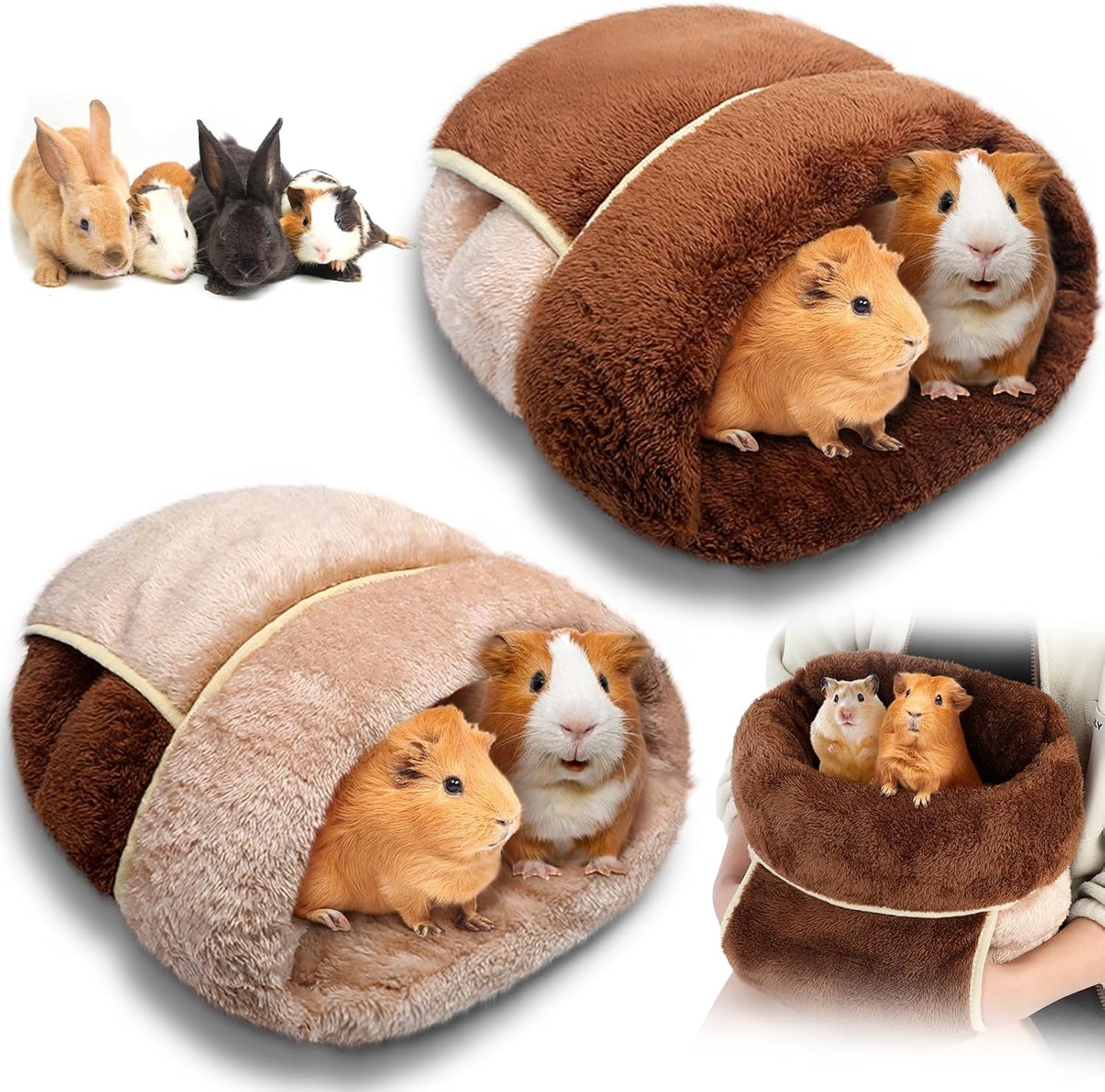 Wenqik 2 Pcs Guinea Pig Hideouts Washable Bunny Bedding Cuddle Warm Small Pet Sack Supplies Portable Pet Carrier Cage Nest Guinea Pig Accessories for Cage(Dark Brown, Light Coffee,Plain)