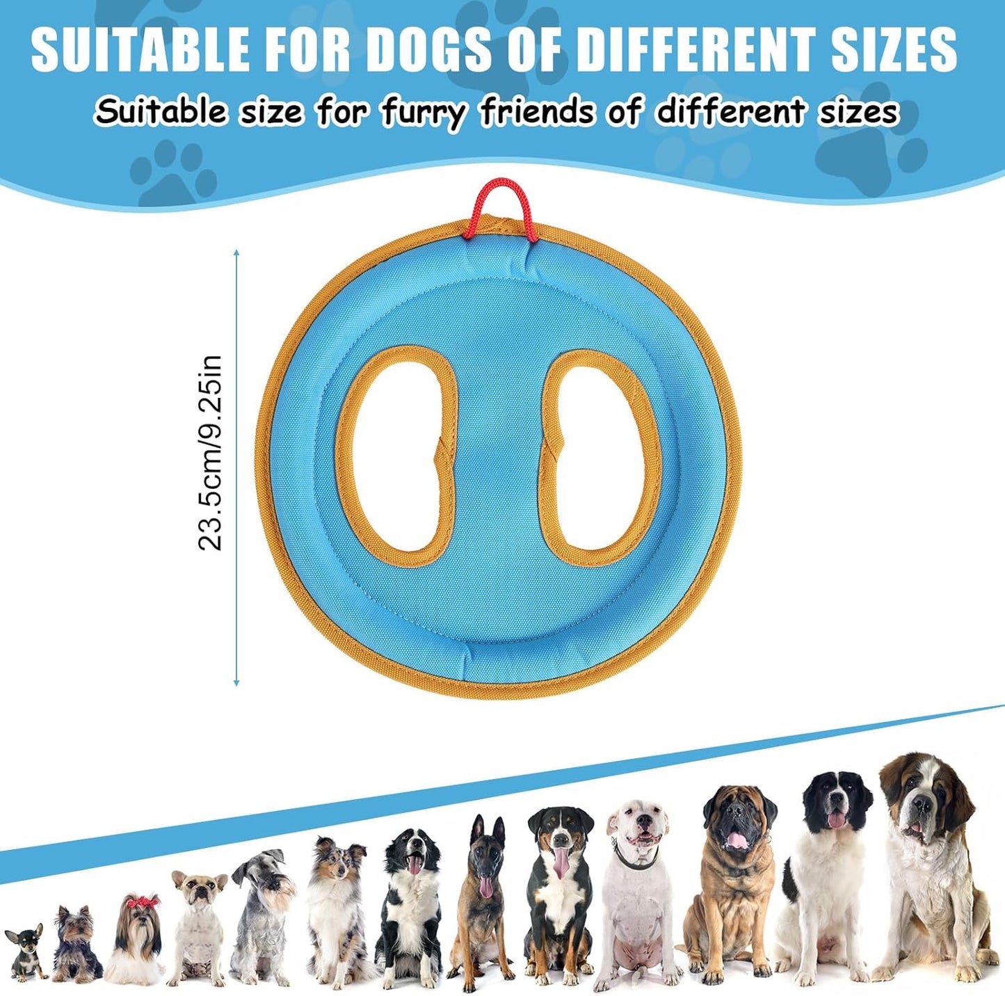 Dog Flying Disc Toy, 9.25" Pet Water Floating Flyer with Soft Edges Gentle on Teeth Lightweight Outdoor Canvas Fetch Toy for Aggressive Chewers Medium to Large Dogs